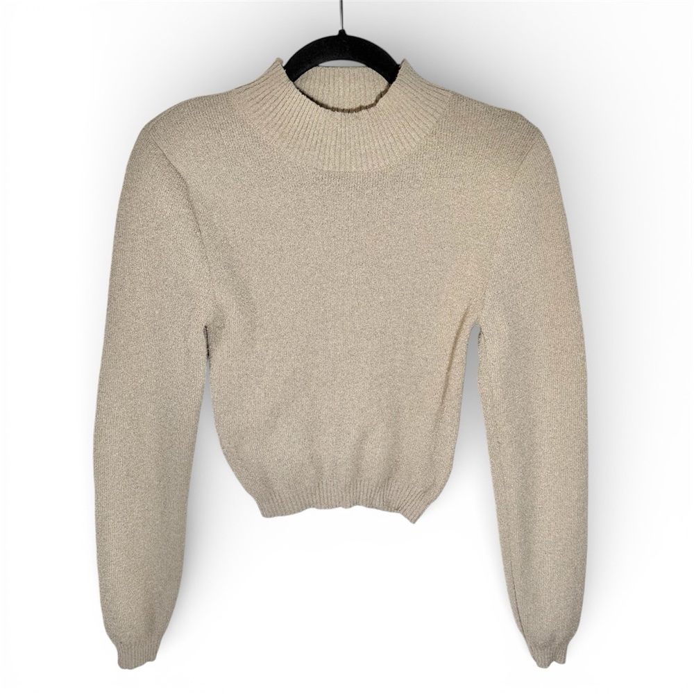 Cotton On Women’s Cropped Knit Top Sweater Mock Neck Size Small Beige Cream